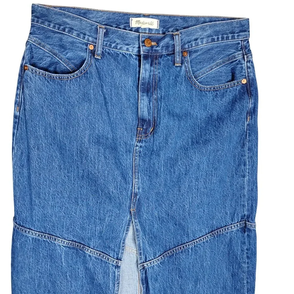 Madewell Denim Maxi Skirt Size 31 Medium Blue Wash 23" Slit Down Front Pockets - Picture 4 of 11